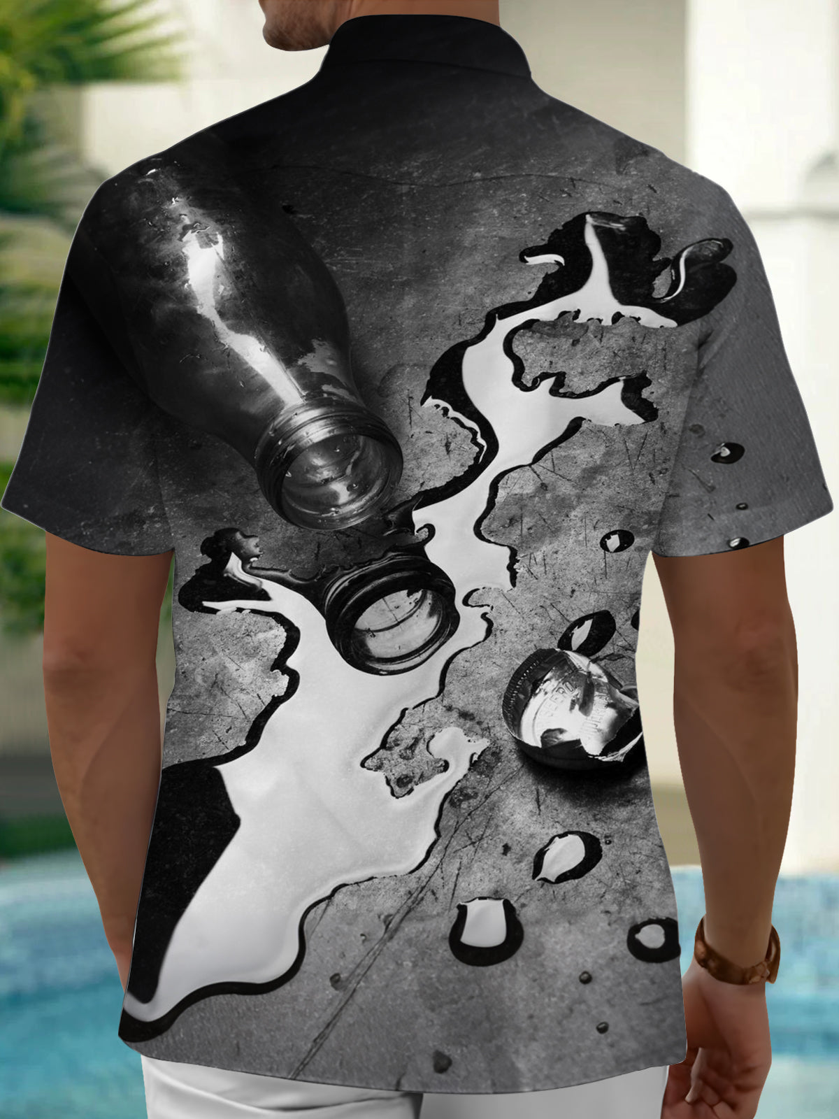 Oceanlyte Men's Printed Spilled Liquid Print Short Sleeve Shirt with Chest Pocket