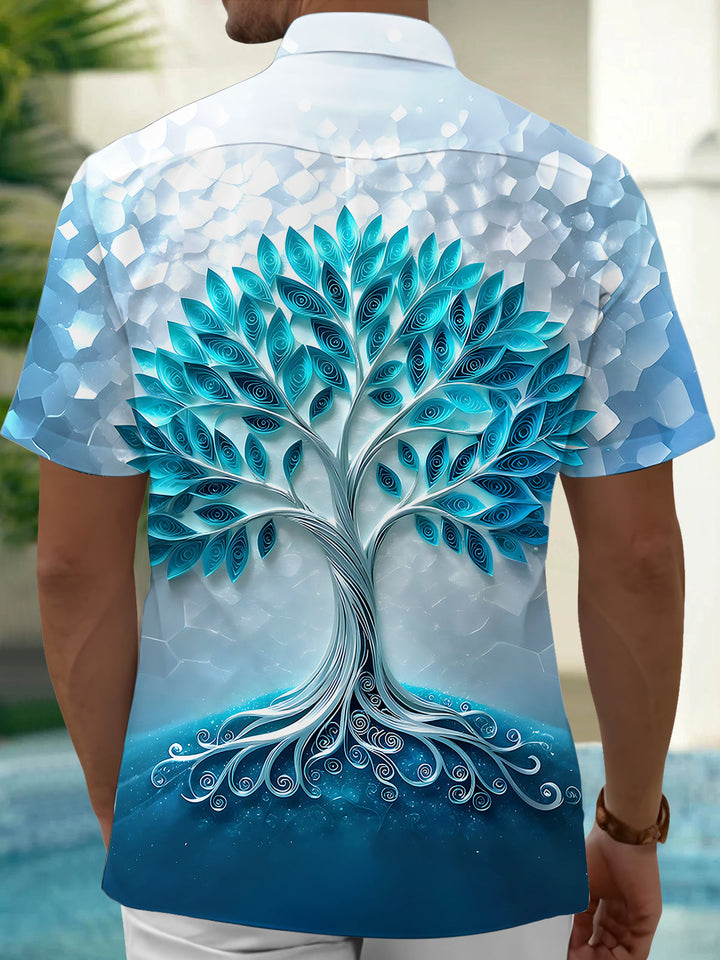 Oceanlyte Men's 3D 3D Quilled Tree Print Short Sleeve Shirt with Chest Pocket