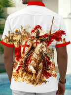 Oceanlyte Men's Short Sleeve Shirt - The "Crusader's Vow" Templar Knight On Horseback With Ancient City Print with Chest Pocket