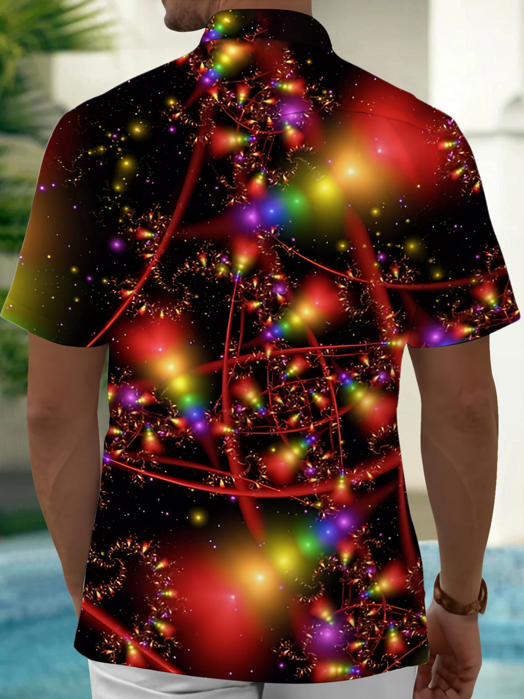 Oceanlyte Men's Printed Colorful Fractal Lines Print Short Sleeve Shirt with Chest Pocket