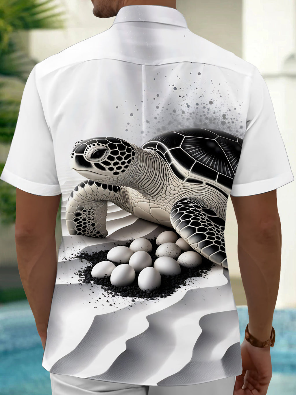 Oceanlyte Men's Graphic Sea Turtle Nesting Print Short Sleeve Shirt with Chest Pocket