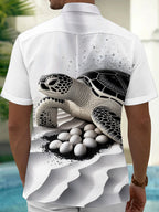 Oceanlyte Men's Graphic Sea Turtle Nesting Print Short Sleeve Shirt with Chest Pocket