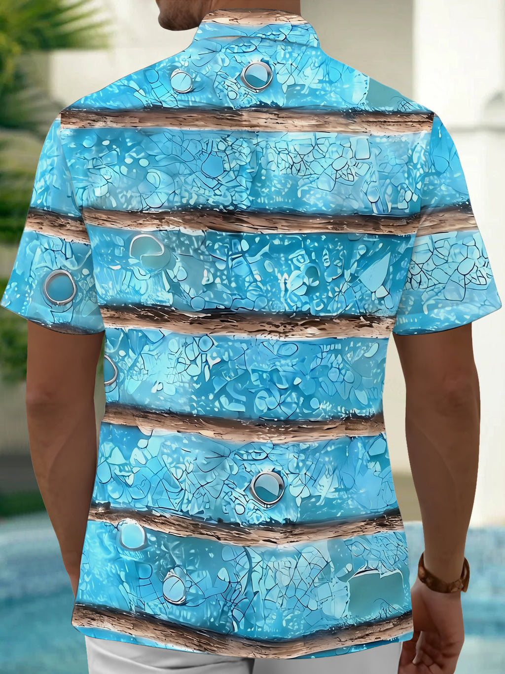 Oceanlyte Men's Hawaiian Blue Water Texture Print Short Sleeve Shirt with Chest Pocket