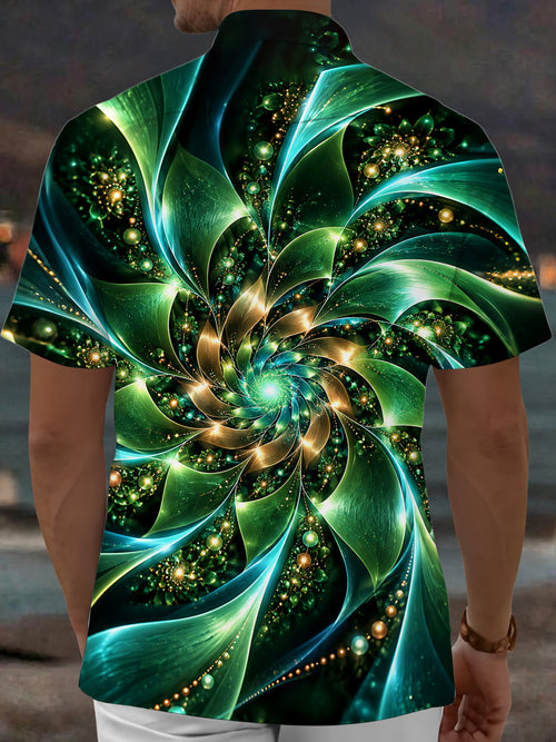 Oceanlyte Men's 3D Fractal Spiral Print Short Sleeve Shirt with Chest Pocket