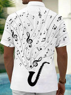 Oceanlyte Men's Printed Saxophone Print Musical Notes Print Short Sleeve Shirt with Chest Pocket