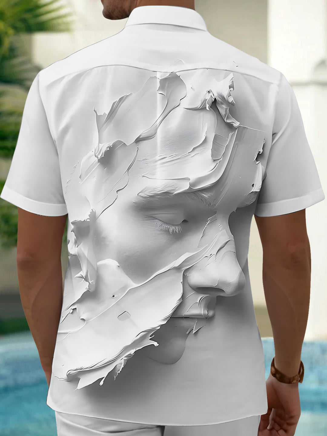 Oceanlyte Men's 3D 3D Relief Face Art Print Short Sleeve Shirt with Chest Pocket