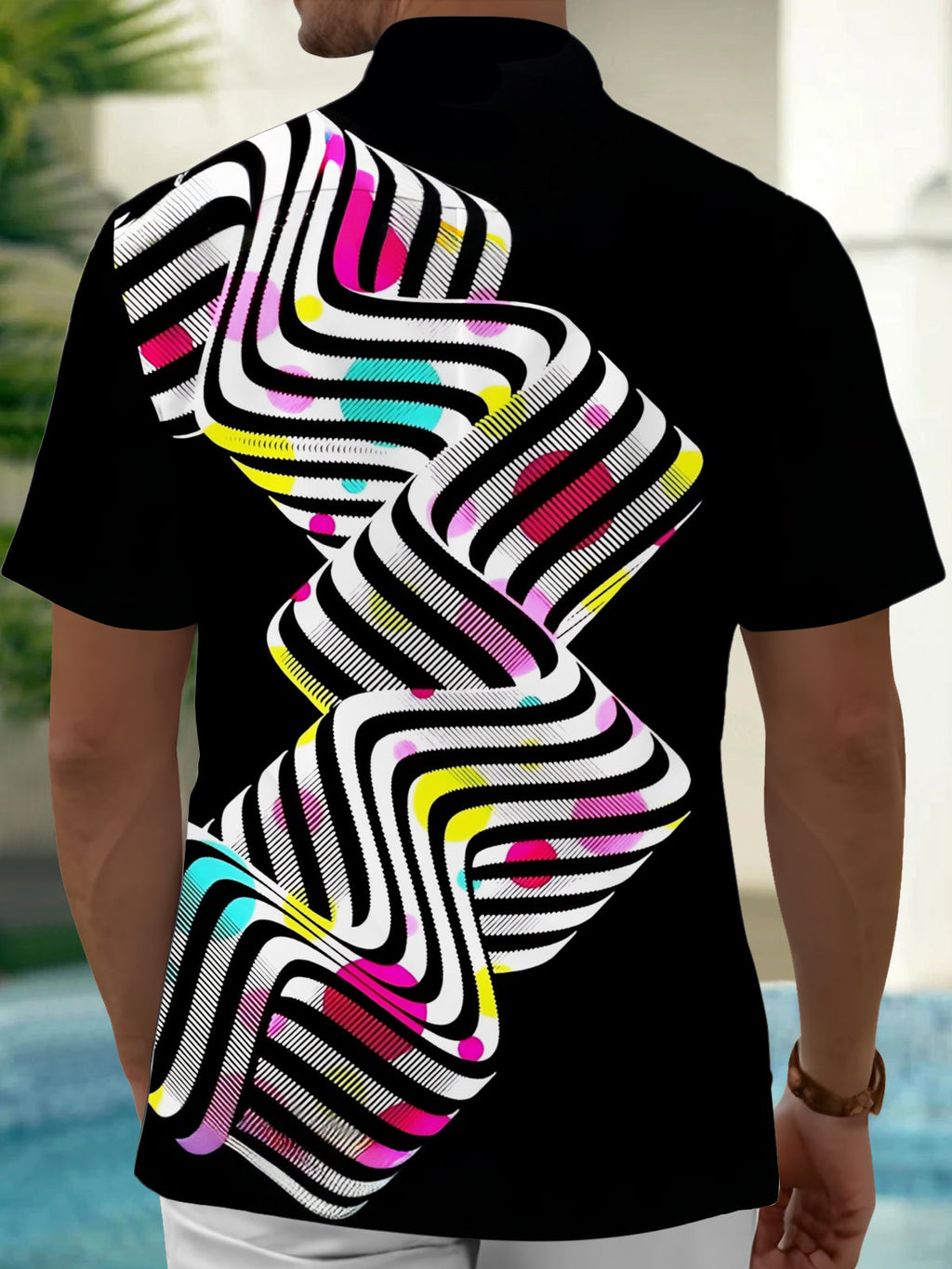 Oceanlyte Men's Printed Abstract Wavy Lines Print Short Sleeve Shirt with Chest Pocket