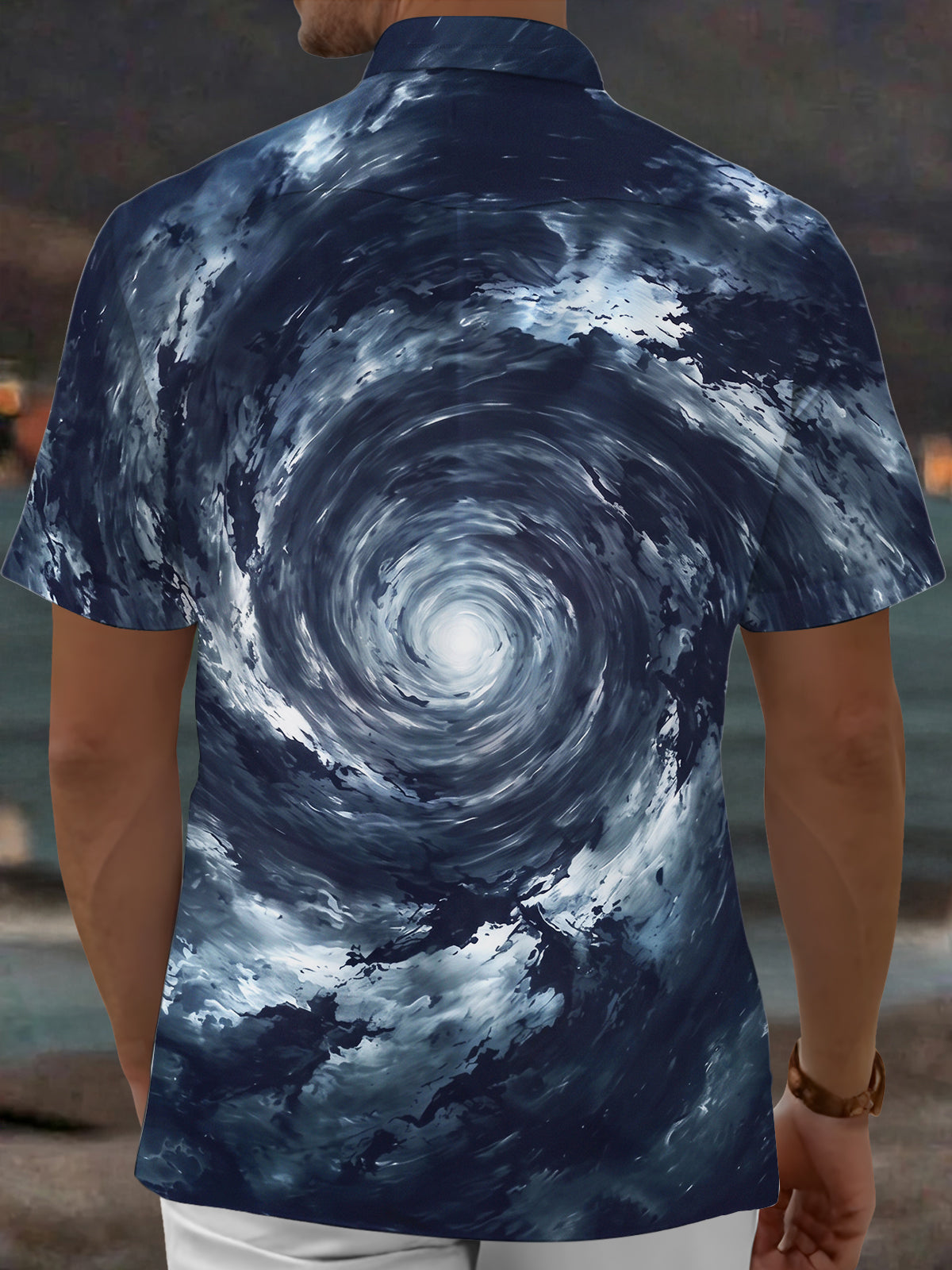 Oceanlyte Men's Printed Deep Sea Vortex Water Swirl Print Short Sleeve Shirt with Chest Pocket
