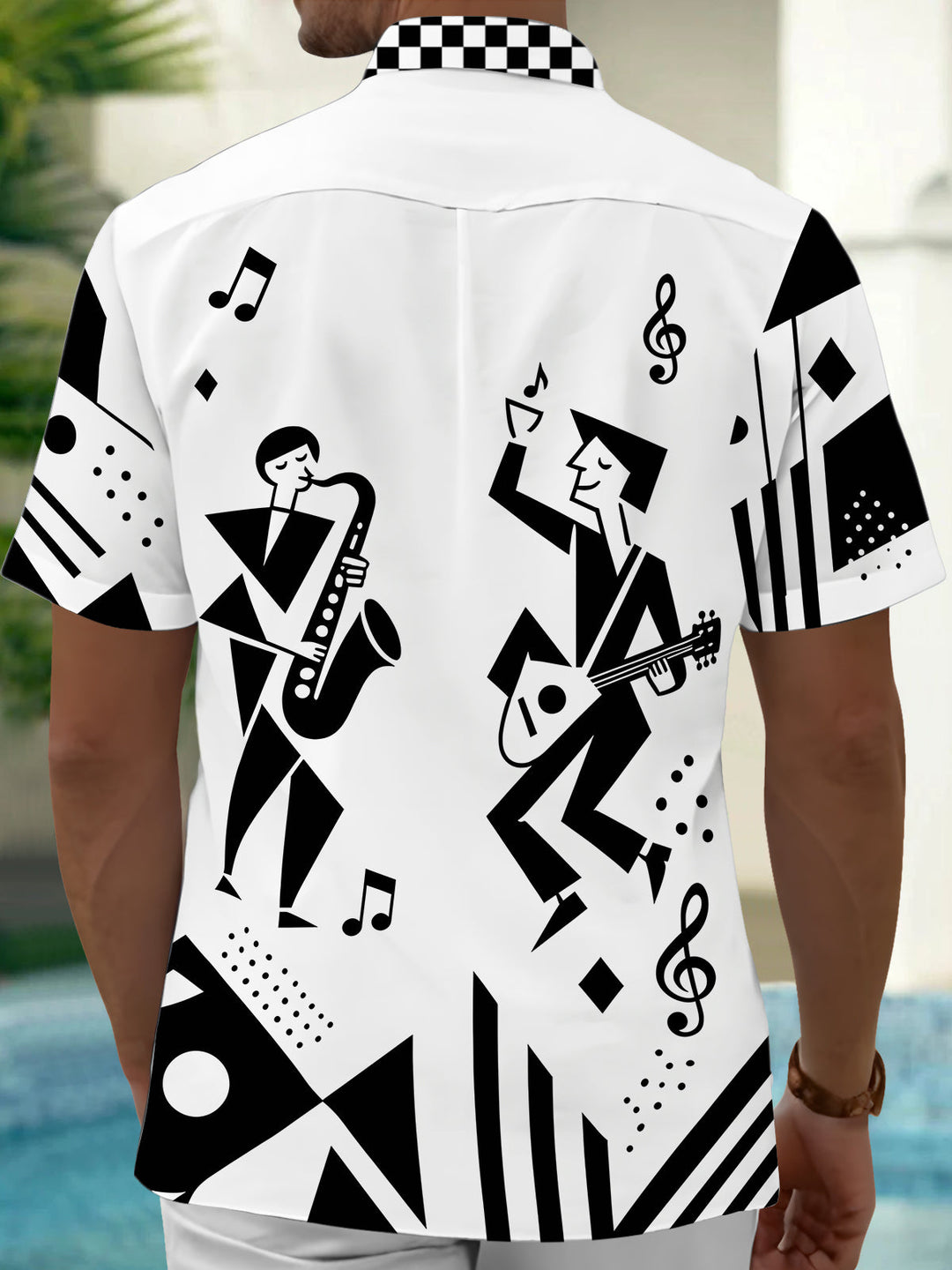 Oceanlyte Men's Graphic Jazz Musicians Print Short Sleeve Shirt with Chest Pocket
