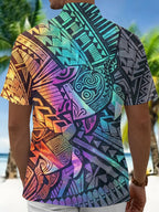 Oceanlyte Men's Hawaiian Tribal Geometric Pattern Short Sleeve Shirt with Chest Pocket