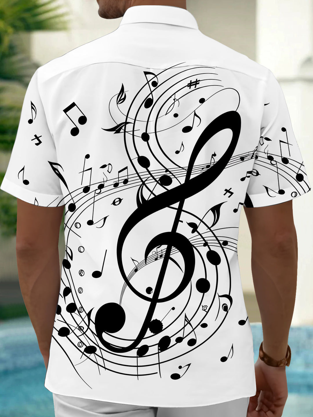 Oceanlyte Men's Graphic Musical Notes Print Short Sleeve Shirt with Chest Pocket