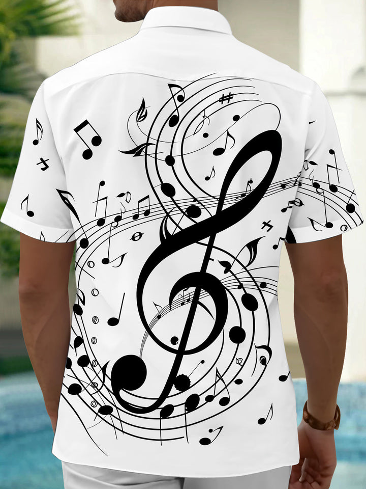 Oceanlyte Men's Graphic Musical Notes Print Short Sleeve Shirt with Chest Pocket