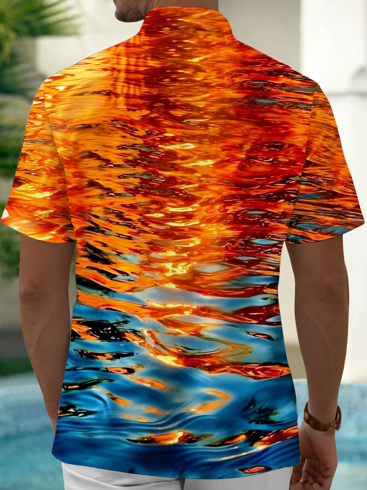 Oceanlyte Men's Hawaiian Water Ripples Print Short Sleeve Shirt with Chest Pocket