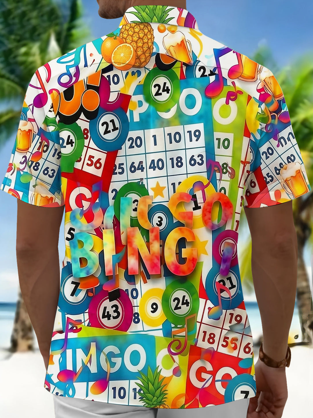 Oceanlyte Men's Graphic Go Bingo Game Print Short Sleeve Button Down Shirt with Chest Pocket