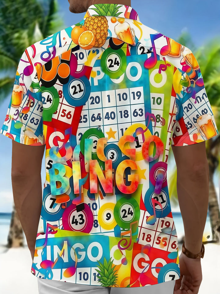 Oceanlyte Men's Graphic Go Bingo Game Print Short Sleeve Button Down Shirt with Chest Pocket