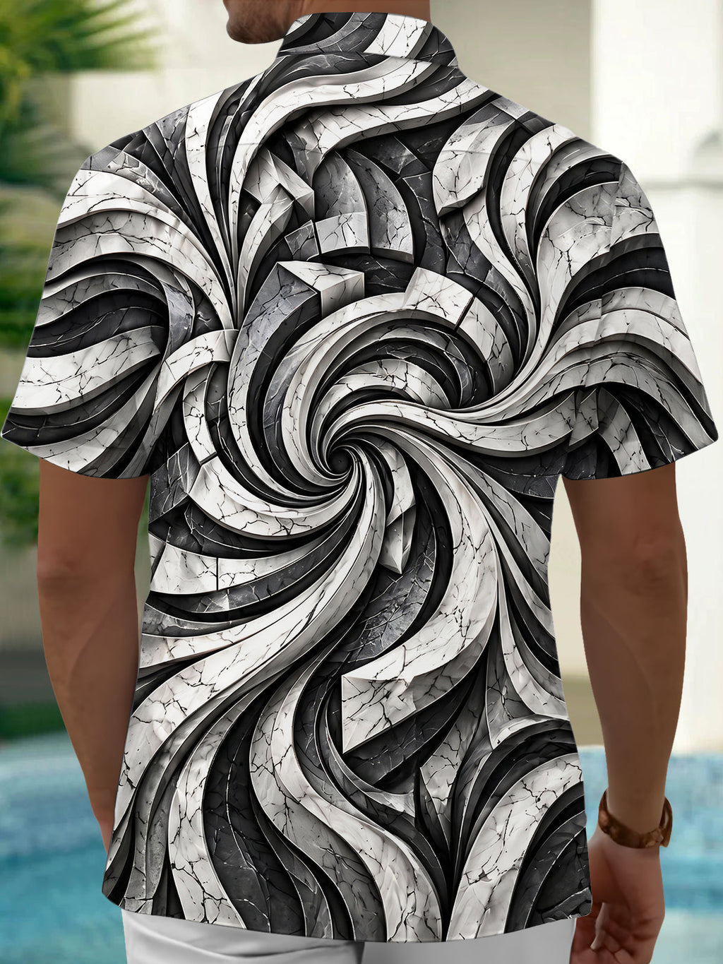Oceanlyte Men's 3D Abstract 3D Swirling Marble Pattern Short Sleeve Shirt with Chest Pocket