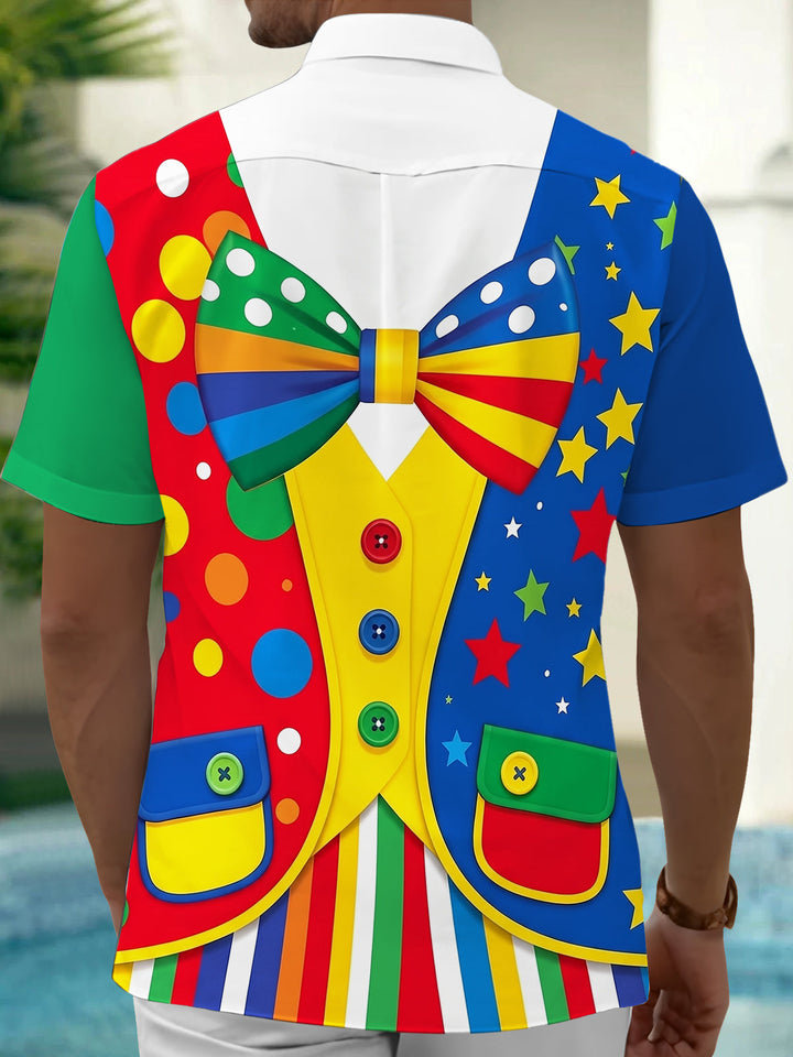 Oceanlyte Men's Clown Costume Graphic Print Short Sleeve Button Down Shirt with Chest Pocket