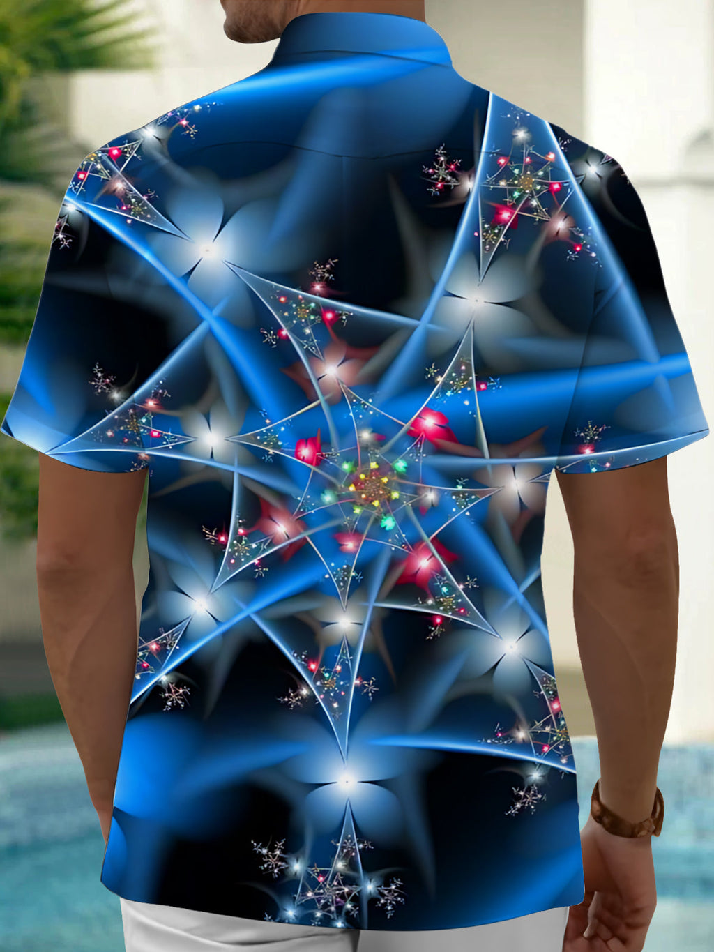 Oceanlyte Men's Printed Abstract Geometric Stars Print Short Sleeve Shirt with Chest Pocket