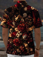 Oceanlyte Men's Vintage Style Dark Floral Bouquet Print Short Sleeve Shirt with Chest Pocket