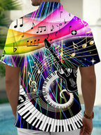 Oceanlyte Men's Hawaiian Music Notes Print Short Sleeve Shirt with Chest Pocket