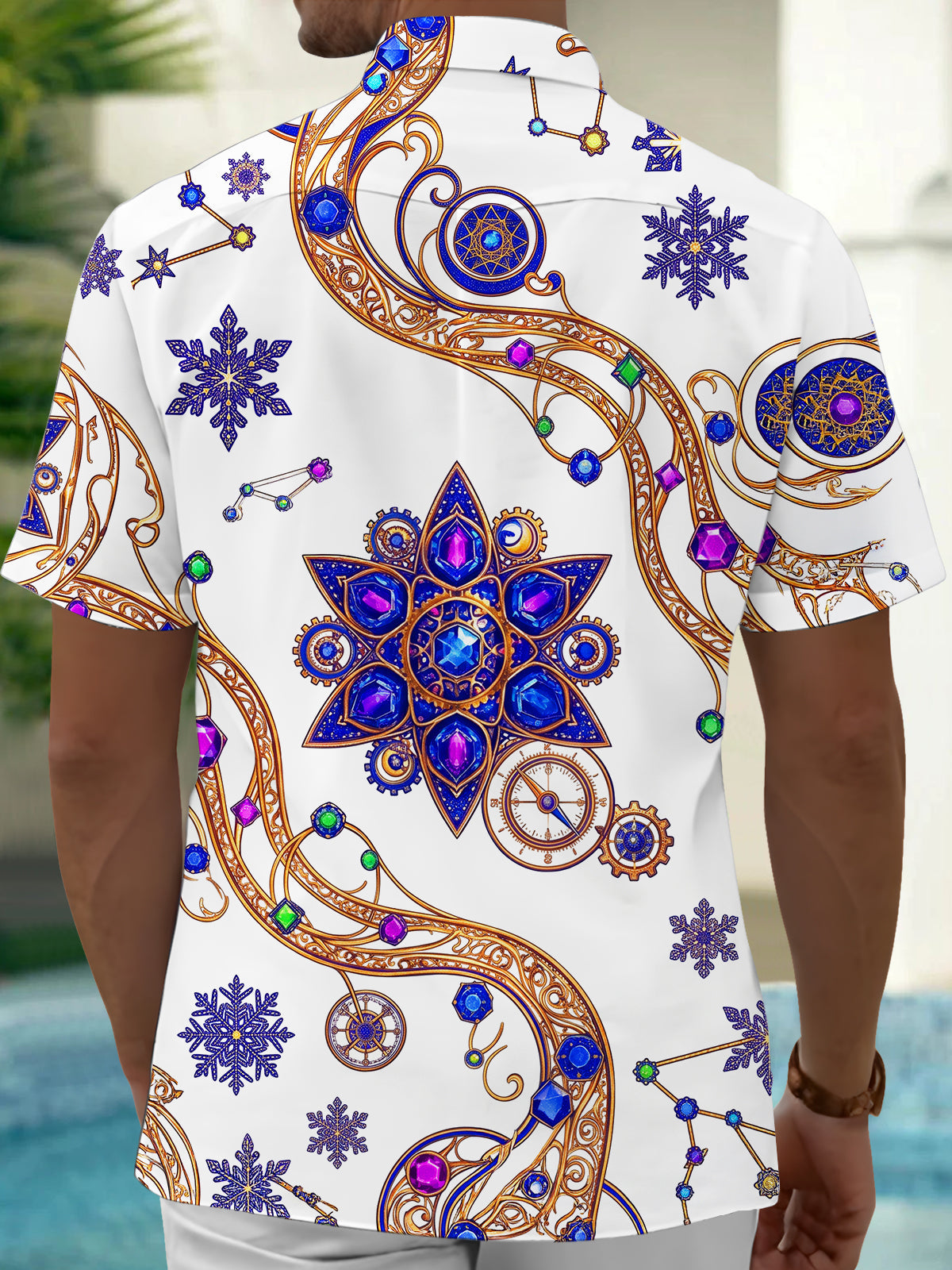 Oceanlyte Men's Printed Snowflakes And Constellations Print Short Sleeve Shirt with Chest Pocket