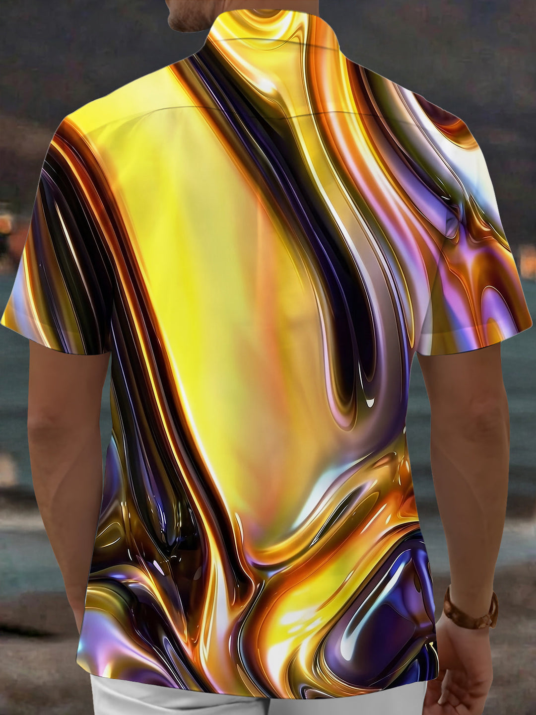 Oceanlyte Men's Printed Liquid Metallic Swirl Print Short Sleeve Shirt with Chest Pocket