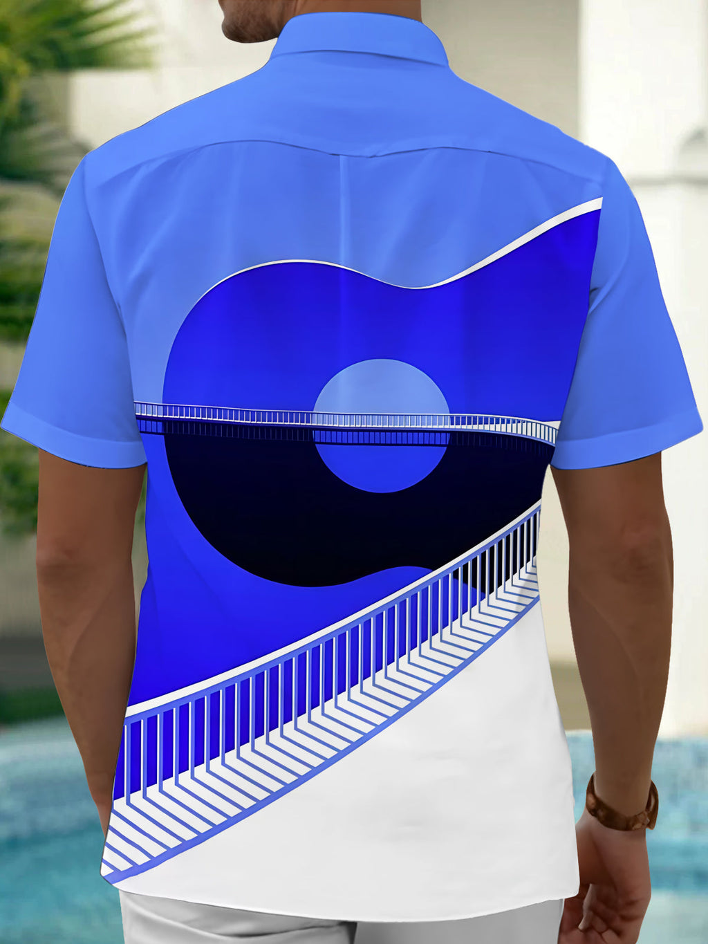 Oceanlyte Men's Printed Abstract Geometric Bridge Print Short Sleeve Shirt with Chest Pocket