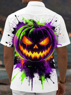 Oceanlyte Men's Short Sleeve Shirt - Halloween Jack-o-lantern Pumpkin With Paint Splatter Print with Chest Pocket