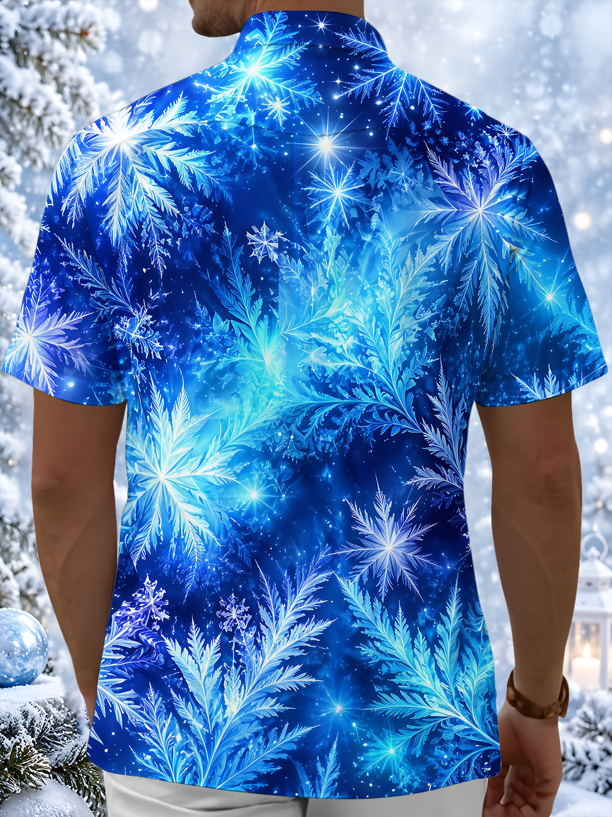 Oceanlyte Men's Printed Snowflakes Print Short Sleeve Shirt with Chest Pocket