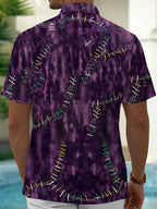 Oceanlyte Men's Short Sleeve Shirt - Purple Tie Dye With Colorful Stitching Pattern with Chest Pocket