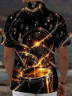 Oceanlyte Men's Graphic Golden Drum Set Print Short Sleeve Shirt with Chest Pocket