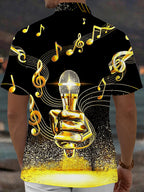 Oceanlyte Men's Graphic Golden Microphone Print Short Sleeve Shirt with Chest Pocket
