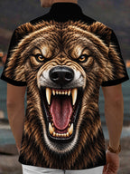 Oceanlyte Men's Graphic Roaring Bear Face Print Short Sleeve Shirt with Chest Pocket