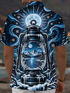Oceanlyte Men's Short Sleeve Shirt - Vintage Kerosene Lantern With Winter Landscape Print with Chest Pocket