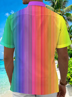 Oceanlyte Men's Striped Rainbow Gradient Stripes Print Short Sleeve Shirt with Chest Pocket
