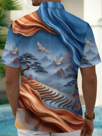 Oceanlyte Men's Printed Flying Cranes Print Short Sleeve Shirt with Chest Pocket