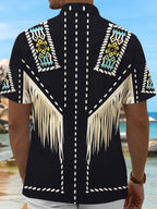Oceanlyte Men's Patterned Geometric Pattern Fringe Print Short Sleeve Shirt with Chest Pocket