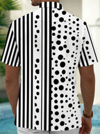 Oceanlyte Men's Printed Black And White Polka Dots Print Short Sleeve Shirt with Chest Pocket