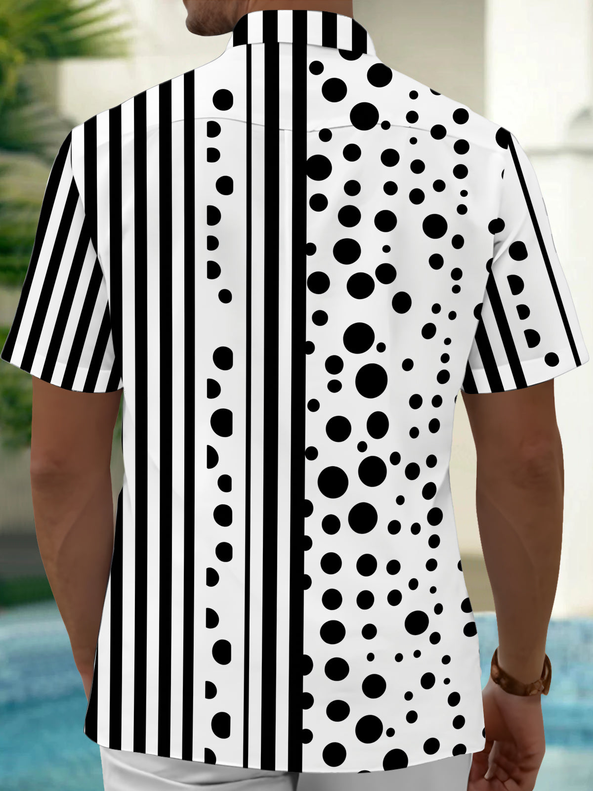 Oceanlyte Men's Printed Black And White Polka Dots Print Short Sleeve Shirt with Chest Pocket