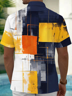 Oceanlyte Men's Abstract Geometric Color Block Print Short Sleeve Shirt with Chest Pocket