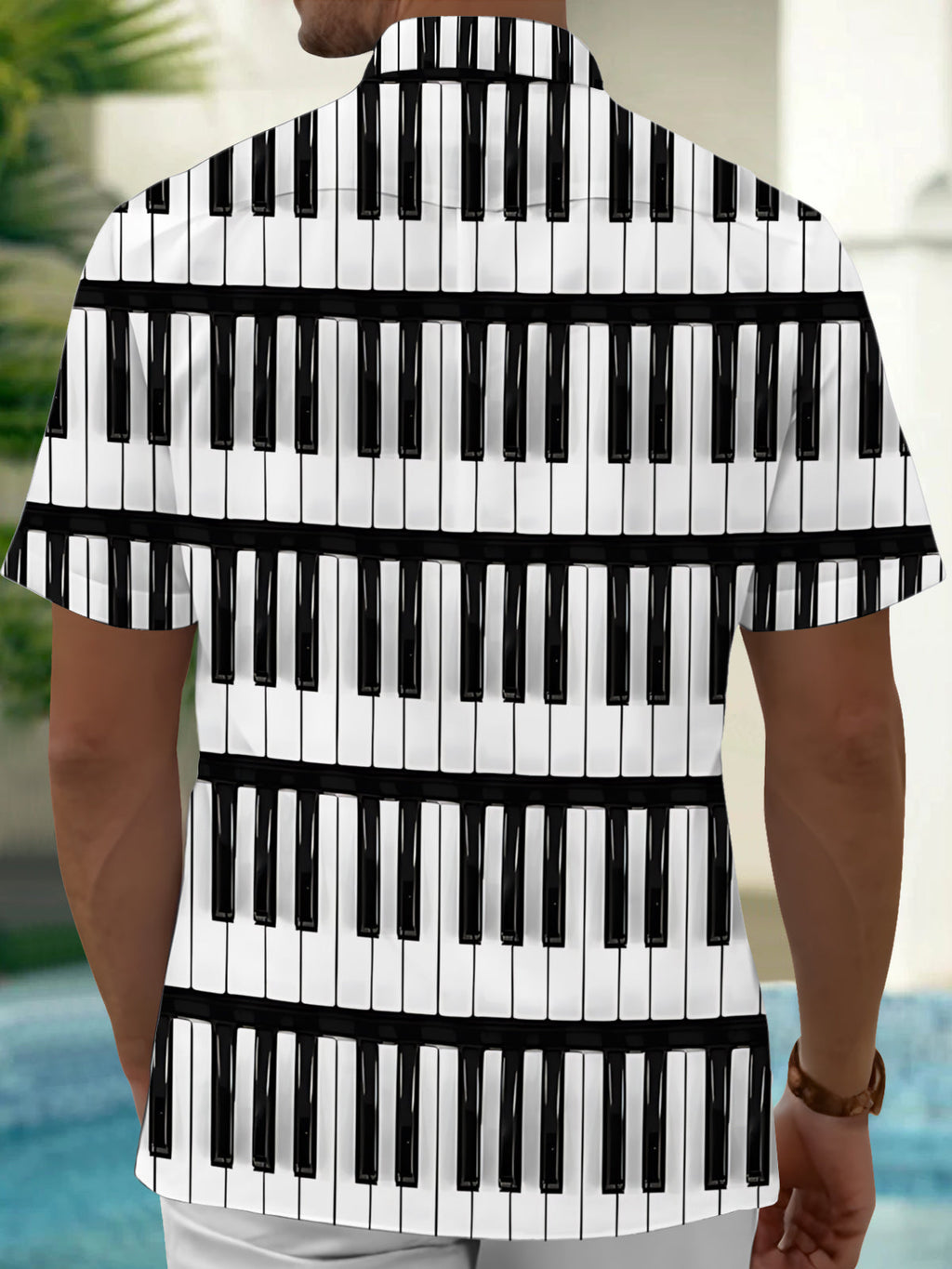 Oceanlyte Men's Graphic Piano Keyboard Print Short Sleeve Shirt with Chest Pocket