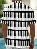 Oceanlyte Men's Graphic Piano Keyboard Print Short Sleeve Shirt with Chest Pocket