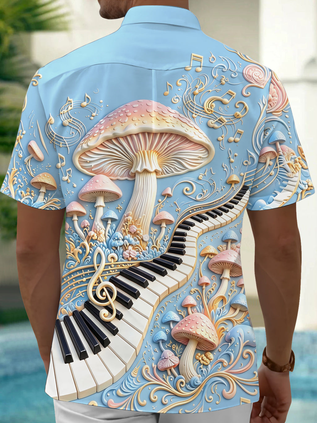Oceanlyte Men's Graphic 3D Mushroom Relief Print Short Sleeve Shirt with Chest Pocket
