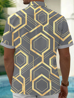 Oceanlyte Men's Patterned Geometric Hexagon Pattern Short Sleeve Shirt with Chest Pocket