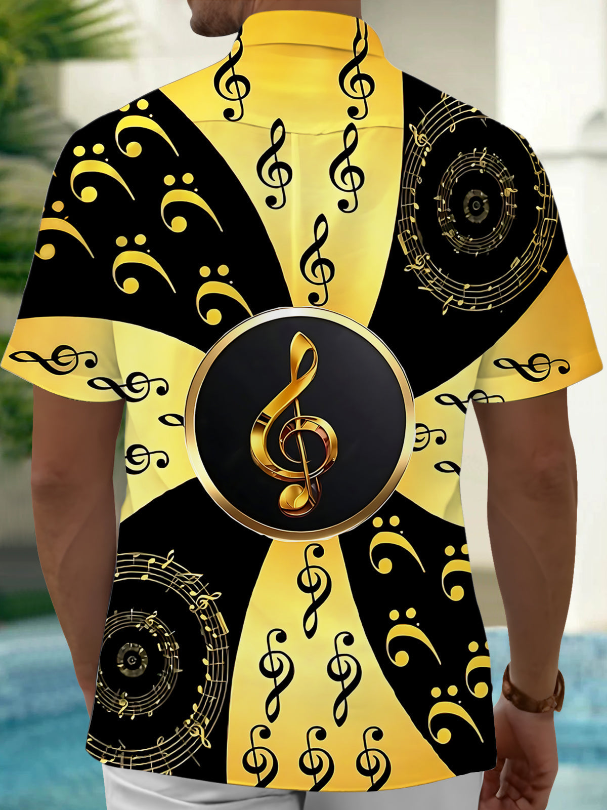 Oceanlyte Men's Hawaiian Musical Notes Print Short Sleeve Shirt with Chest Pocket