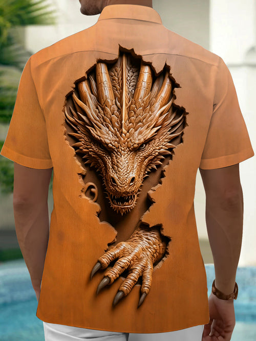 Oceanlyte Men's 3D 3D Dragon Burst Print Short Sleeve Shirt with Chest Pocket
