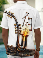 Oceanlyte Men's Graphic Saxophone Print Musical Notes Print Short Sleeve Shirt with Chest Pocket