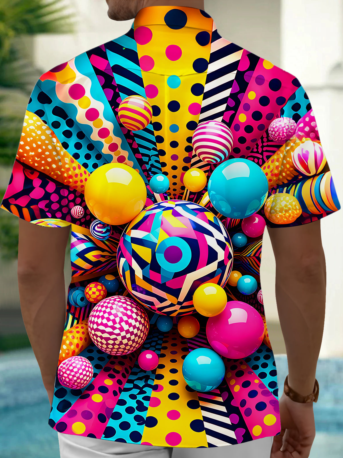 Oceanlyte Men's 3D Colorful 3D Geometric Spheres Print Short Sleeve Shirt with Chest Pocket