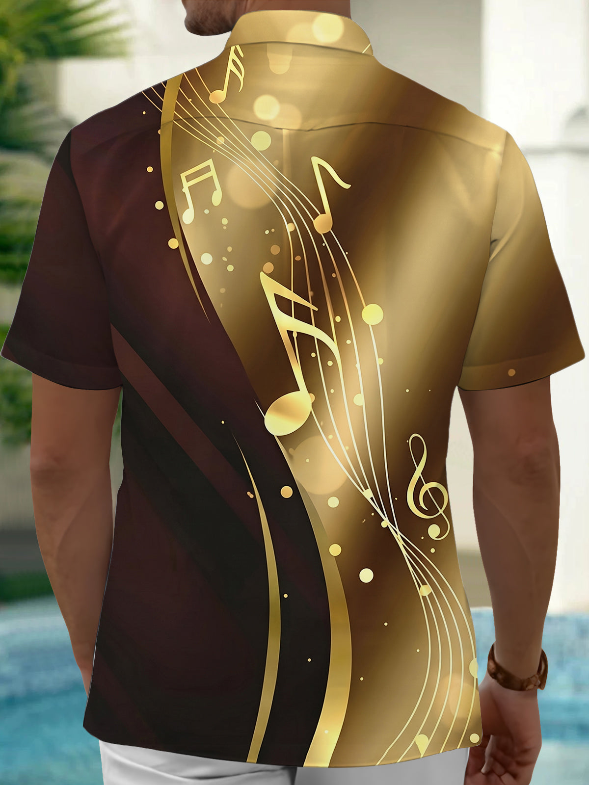 Oceanlyte Men's Graphic Musical Notes Print Short Sleeve Shirt with Chest Pocket