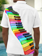 Oceanlyte Men's Graphic Rainbow Piano Keys Print Short Sleeve Shirt with Chest Pocket